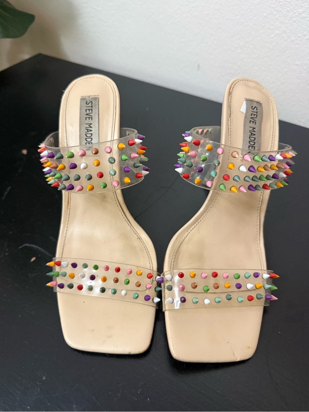Steve Madden Nude Clear Sandal with Multicolor Studs
